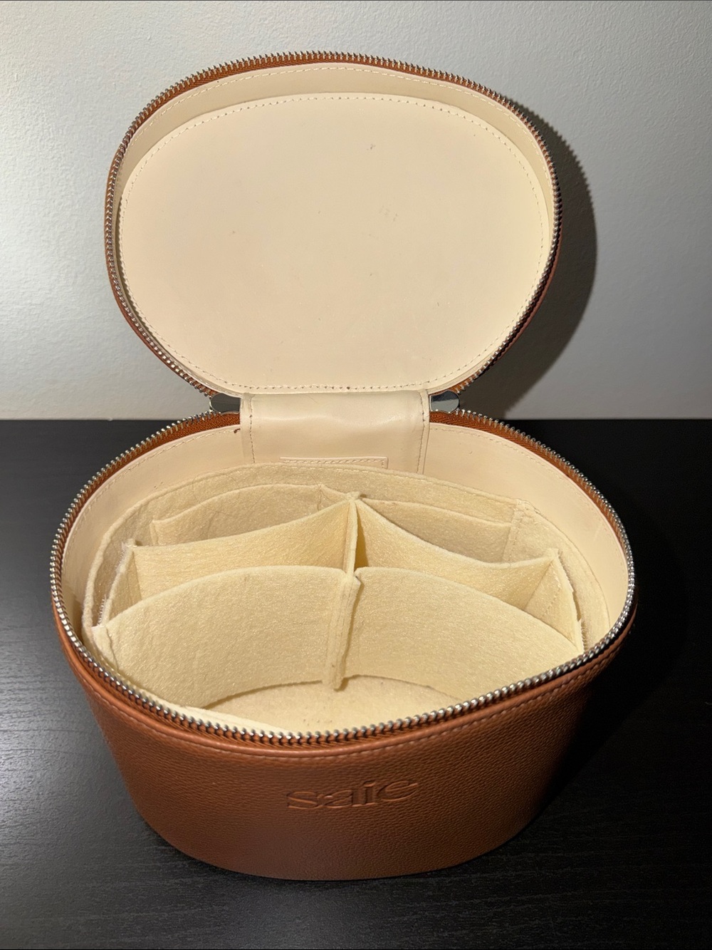 Saie Tan Leather Toiletry Case with Top Handle - Picture 2 of 2